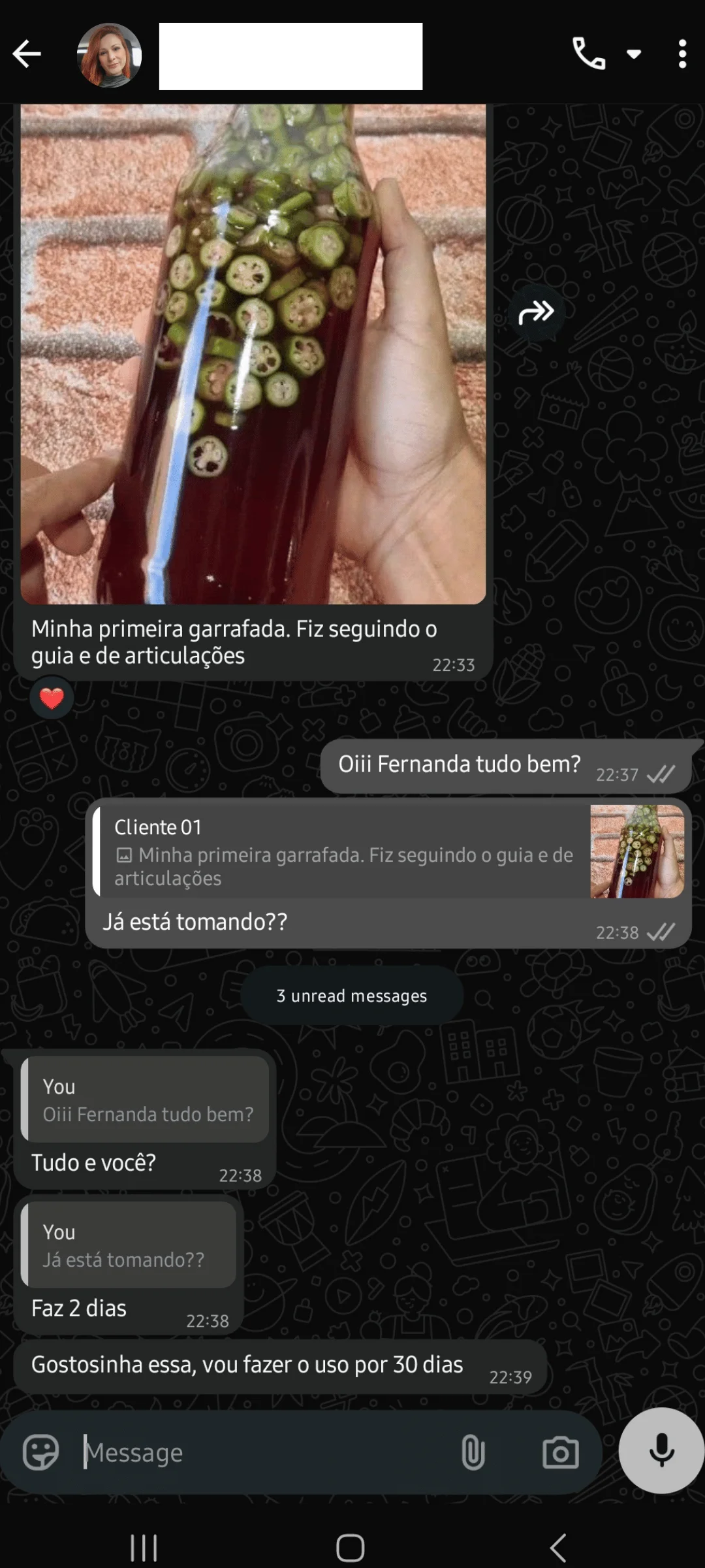 Depoimento enviado por WhatsApp