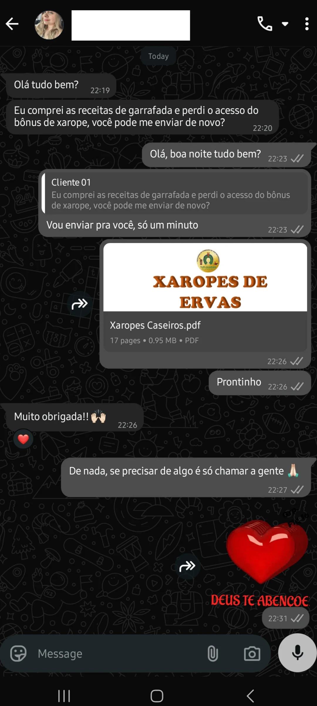 Depoimento enviado por WhatsApp